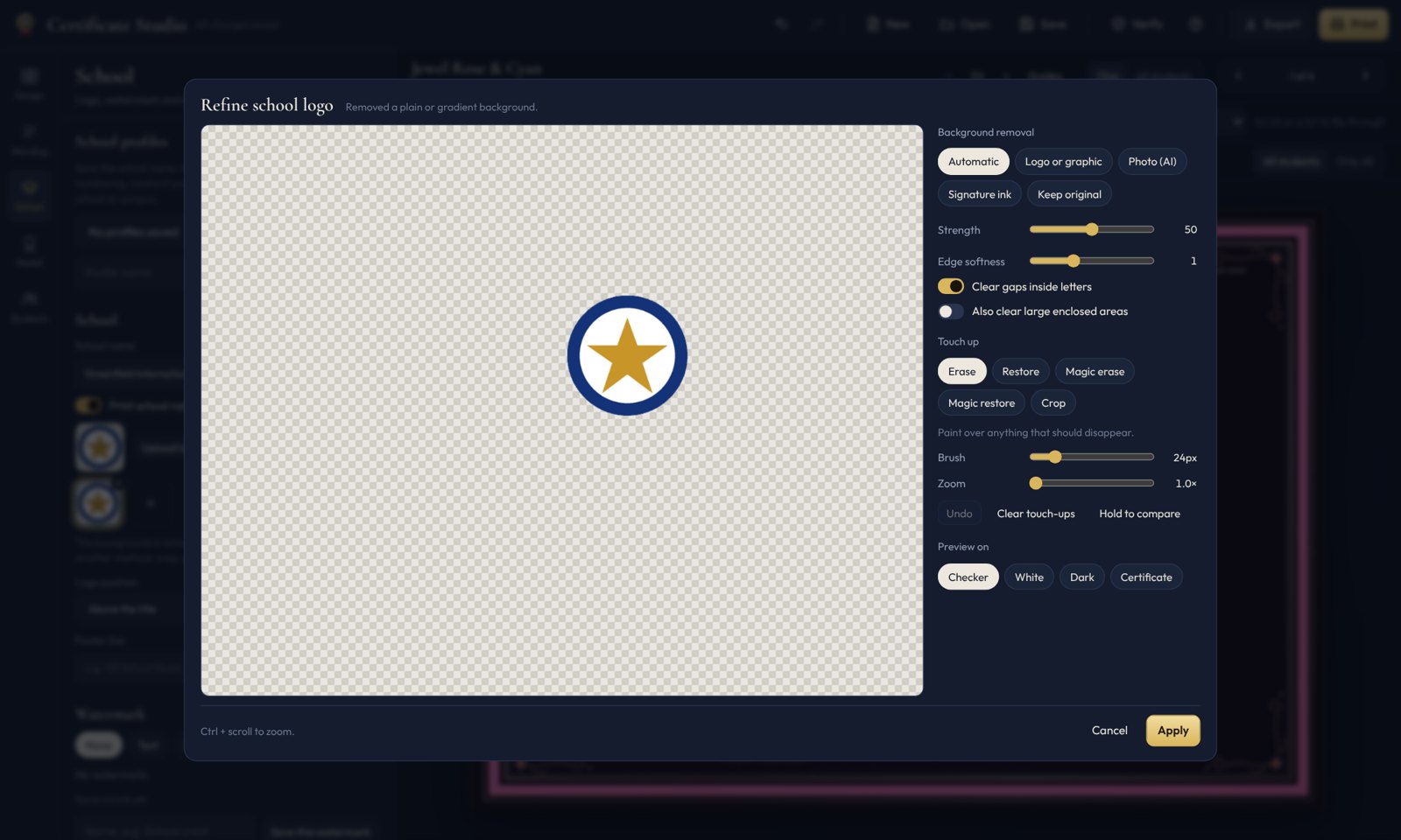 Background removal editor