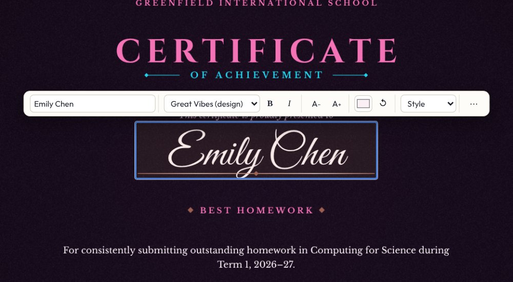 Floating format bar over the student name